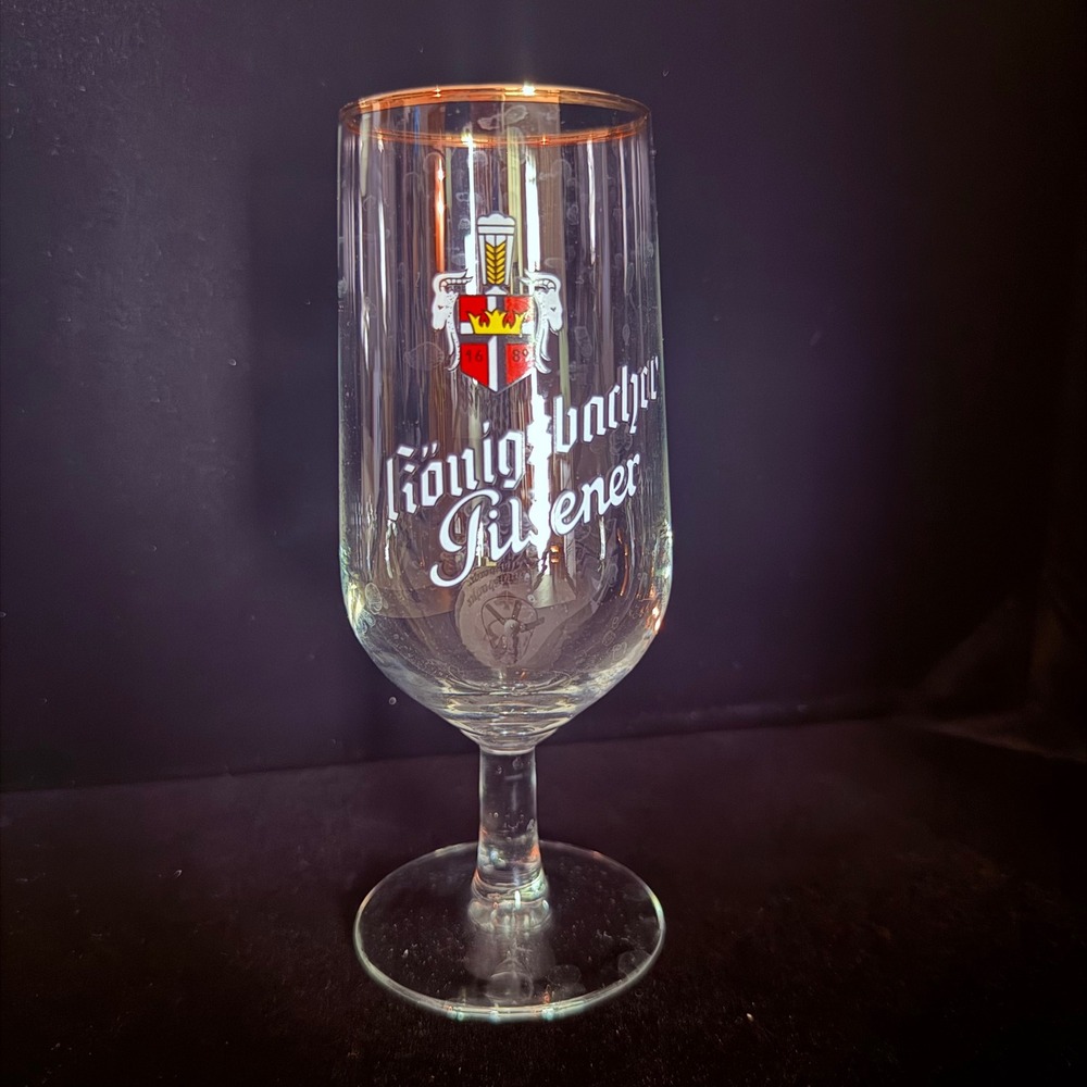 Vintage Königsbacher Pilsener stemmed beer glass with gold rim. - Picture 1 of 2
